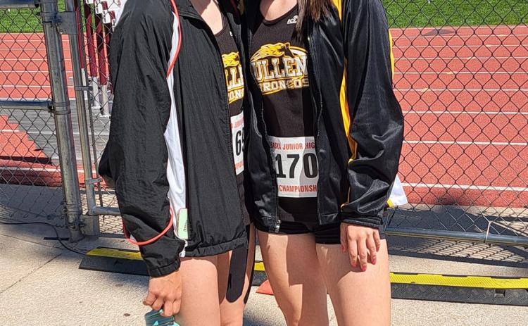 Mullen eighth graders Brynne McCully (left) and Jenna Donohoe qualified for the all class Junior High State Track Meet held in Gothenburg on May 11. Brynne competed in the 100, 200 and 400 and Jenna competed in the 100 hurdles. Traci McCully