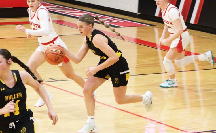 Brynne McCully pushes the ball up the court at Ainsworth. Sue Licking
