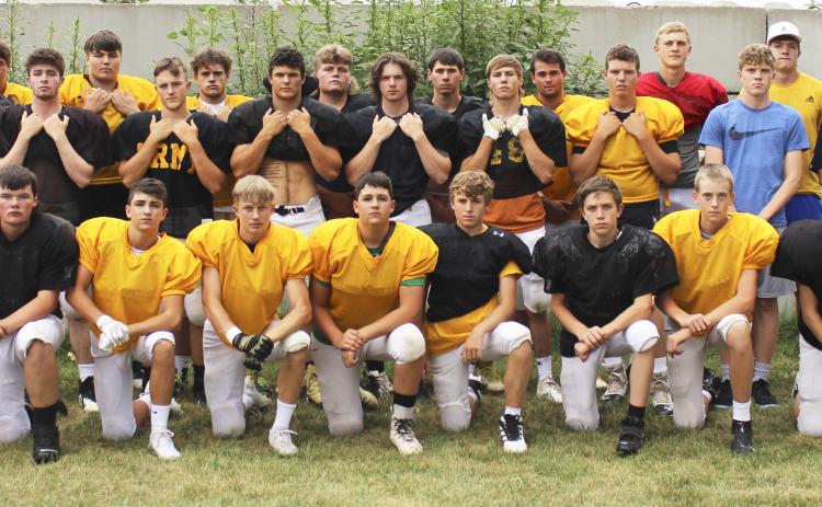 MHS Football, back l-r: Chase Gracey, Deacon DeNaeyer, Isaac Welch, Adam Wiens, Cade Groseth, Sean Simonson, Samuel Coble, Clayton Moore, Jaden Emerson. Middle: Luke Durfee, Brady Oltmer, Spencer DeNaeyer, Kyle Durfee, Eli Paxton, Chase Rundback, Ethan Hardin, James Kessler. Front: Student Managers Daniel Wright and Ben Werner, Owen Thorberg, Jeffery Forsen, Justin French, Jarren Forsen, Kyle Finney, Carter Haesler, Kaleb Moore, Jacob Wingebach, Student Manager Cooper Walker. Not pictured: Student Manager C