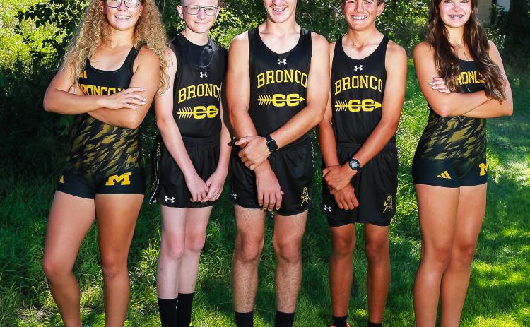 MHS cross country, l-r: Riley Hegland, Oakes Miller, Hunter Brown, Braylon Kuncl, Ady Hampton.