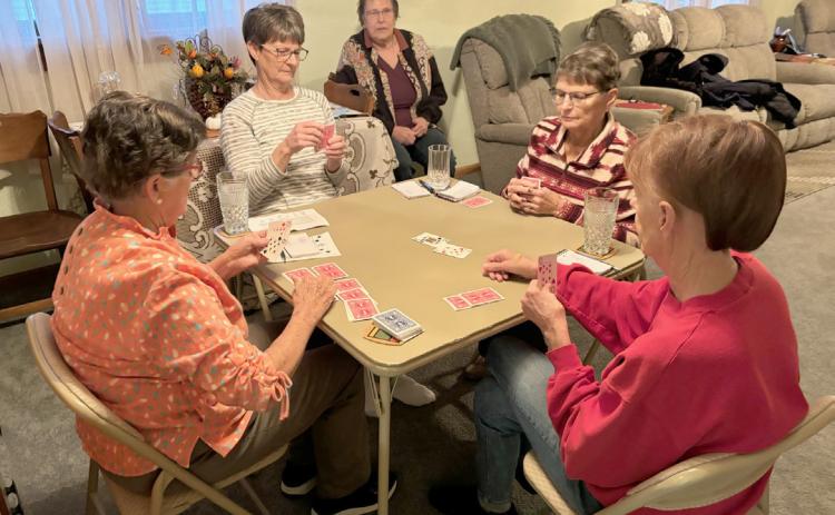 Pictured last month playing 500, l-r: Jan Furrow, Marie Young, Sandy Kvanvig, Sue Bonesteel and Patty Glidden. Gerri Peterson