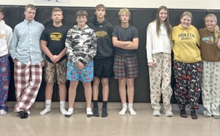 Mullen 8th grade students in FCS learned how to operate a sewing machine while making pants or shorts that fit properly from Mrs. Kelli Walz. Students that finished early also got the chance to make a keychain using the embroidery machine from the STEM Lab. Pictured wearing their garments, l-r: Elly Hardy, Oakes Miller, Braylon Kuncl, Hayden Morrison, DJ Coetzee, Jack Coble, Bo Pettit, Cody Walker, Abby Gracey, Maci Walz, Kaisley Phipps, Audrabell Werth, Breckyn Burney, Kassidy Cheever.