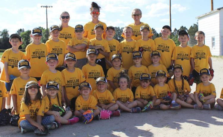 The t-ball and coach pitch teams ended their season at Stapleton last Thursday, June 24. Pictured are: Coaches, l-r: Amber Zimmerman, Kay Dent, Justa Deibler. Standing, l-r: Marcus Lattin, Ayden Lee, Logan Moore, Collin Donohoe, Teal Peterson, Jackson Newman, Caleb Deibler, Cylas Dent, Staylor Bain, Cooper Phillips, Tuff Pettit. Middle: Ethan Mann, Owen Mann, Braxton Spencer, Jaxyn Evans, Emri Dent, Charley Zimmerman, Keira Kearns, Zach Hicks. Front: Finley Mundorf, Eve Ericksen, Tate Phillips, Fallon Lee,