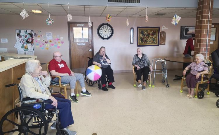 L-r: Marty Boyer, Bob Osterman, Ann Connell, Minnie Mary Hamilton and Nadene Andersen playing kickball.