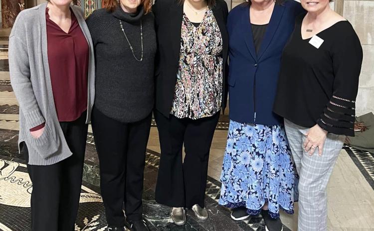 L-r: Gini Corbin, Lori Call, Madison Guthrie (administrator at Brookestone View), Jeanne Gentry and Belinda Coble. Gentry also spoke on her experience of having to use assisted living in Broken Bow and her family living in Grant County.