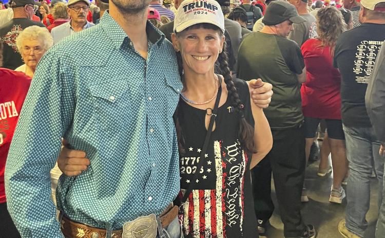 Monday, Oct. 5, Mullen’s Barb McIntosh and her son Bryce were among the nearly 6,000 people who got into President Donald Trump’s rally in Grand Island. District 43 Nebraska Senator Tanya Storer from Whitman gave the opening prayer. Several others spoke as well, including Governor Jim Pillen, Senator Pete Ricketts, Representative Adrian Smith and Attorney General Mike Hilgers. courtesy photo