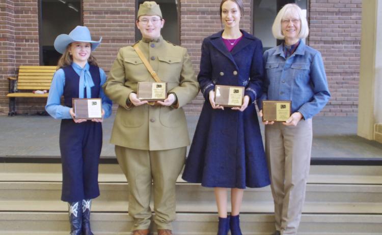 2024 State Make It With Wool Contest winners, l-r: Audrabell Werth of Hyannis, Preteen Division; Wesley Thompson of Lexington, Junior Division; Sydni Ringenberg of Lexington, Senior Division; and Delores Brennemann of Hyannis, Adult Division. Andrea Nisley