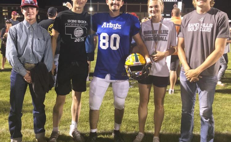Bryce McIntosh and Samantha Moore with some of their fans at last Saturday’s All Star games, l-r: Kyle Durfee, Clayton Moore, Bryce, Samanthan, Jaden Emerson. Barb McIntosh