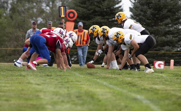 The Bronco offensive line in action last Friday against Medicine Valley. Jadyn Andersen, MHS junior
