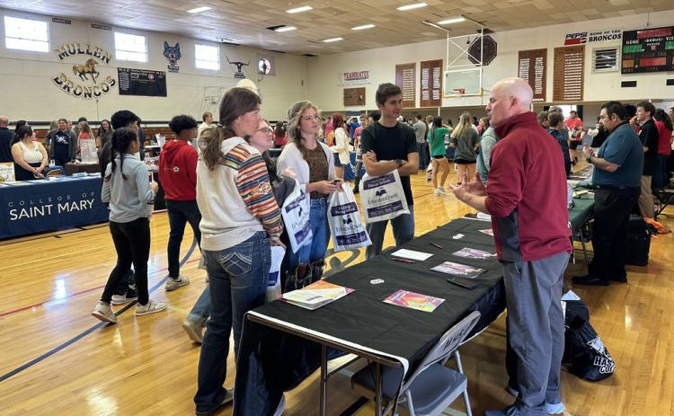 The Mullen Area College Fair was held at the Lariat last Monday, Sept. 9. There were 36 representatives from all levels and areas of higher education. College reps from Nebraska, Kansas, Wyoming and South Dakota were in attendance to speak with the students. Other schools attending were Valentine, Sandhills and Thedford. Kara Connealy