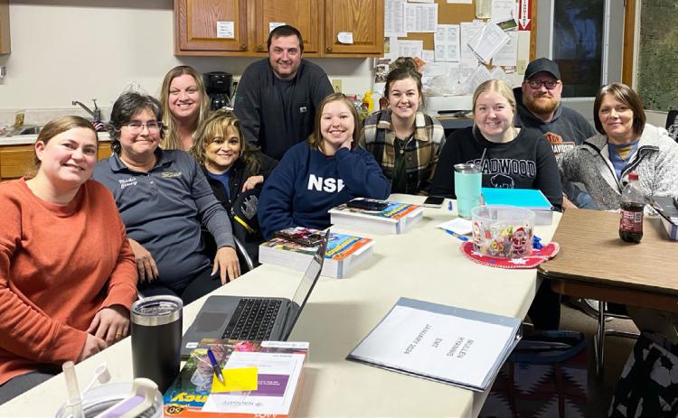 Pictured l-r: Trisha Vest, Melanie Overmyer, Jamie Green, Connie Garza, Ryan Ridenour, Blair Moore, Avery Marshall, Jaci Edis, Tim Cheever, Rebecca Welch. Sooky Marks