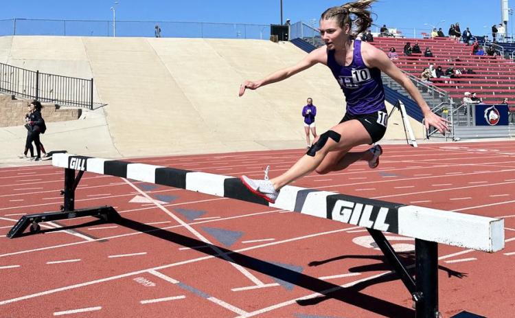 Josey French competing in the 3000 steeple in Colorado. Leanne French