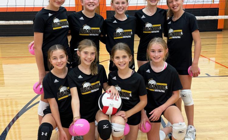 The Mullen youth 5th/6th grade volleyball team won the gold division of the Ogallala tournament last Saturday, Oct. 25, and the Valentine tournament on Sunday, Oct. 26. Pictured back, l-r: Parker Vinton, Ella Walz, Ayden Lee, Kendall Phipps, Emri Dent. Front: Lillian Ericksen, Clara Seeley, Abbigail Mundorf, Avery Vinton.
