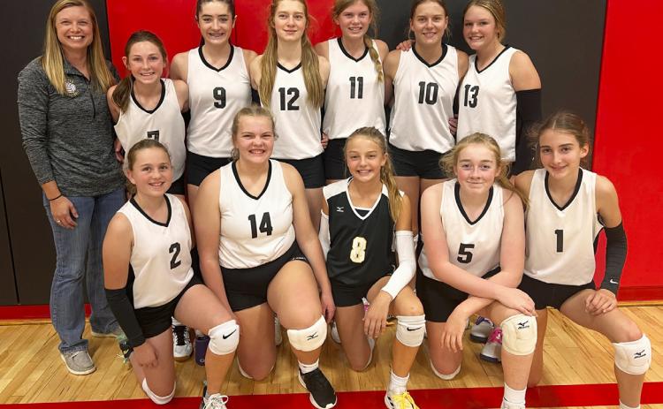 The Mullen Junior High volleyball team placed 3rd in the Stapleton 4-Team Tournament to end their season on Monday, Oct. 16. Pictured back l-r: Coach Nichole Ourada, Breckyn Burney, Jenna Donohoe, Lola Wingebach, Chloe Newman, Brynne Mc-Cully, Emerson Thorberg. Front: Audrabell Werth, Maci Walz, Kaisley Phipps, Kassidy Cheever, Abby Gracey. Jordyn Phipps
