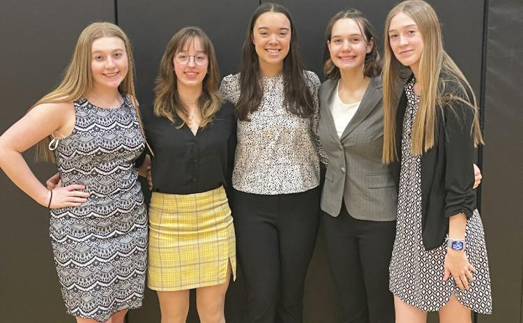 The MHS speech team competed at the MNAC meet held in Mullen on Saturday, Feb. 25. Ashlyn Simonson was the MNAC entertainment champion and also placed 3rd in persuasive. Malia Oltmer placed 4th in serious prose. The team is pictured l-r: Samantha Cheever, Malia Oltmer, Mercedes Garner, Ashlyn Simonson, Sydnee Cheever. The team competed at Districts in Stuart on Tuesday, Feb. 28. Liza Simonson