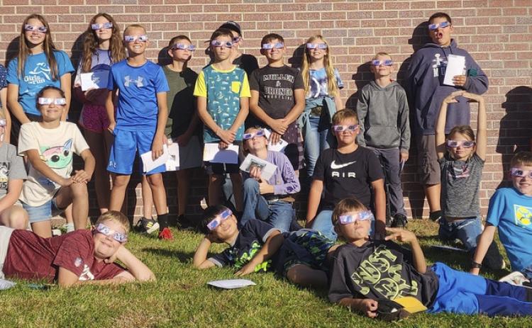 STEM Club kids in grades 4-6 learned about the annular solar eclipse last Tuesday, Oct. 10. They made a solar eclipse projector and also all got a pair of solar eclipse glasses to view the eclipse with. courtesy photo