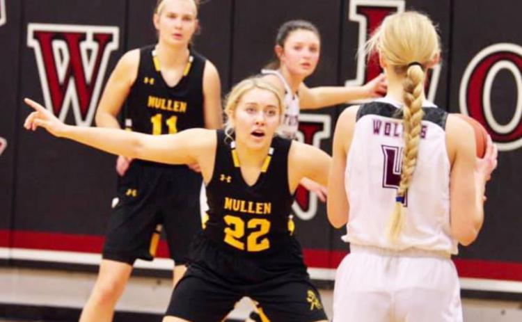 Taylor Svoboda on defense against Twin Loup last Tuesday, with Samantha Moore also pictured. Sue Licking