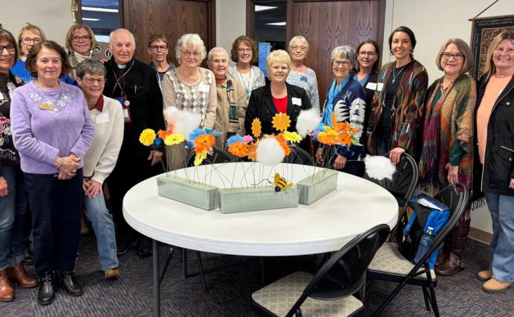 Attending the North Platte Spring Deanery meeting included, back, l-r: Marylin Ericksen, Sandy Eggert, Loretta Hamilton, Kathie Hassett, Linda Wilkinson, Cindy Dunbar, Cindy Frey, Front: Patricia Ferguson, Marie Young, Rev. Louis Nollette, Dee Bayer, Karen Becvar, Echo Pelster, Susan Johnson, Alena Arendt, Sherry Weatherly, Tami Pierson. courtesy photo