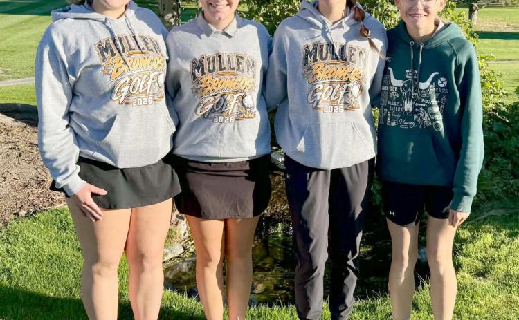 The Mullen girls golf team at districts last week, l-r: Maci Walz, Hope Miller, Austin Deibler, Chloe Wiese. Tami Miller