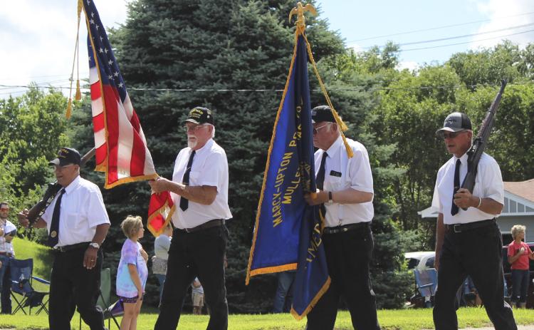 The American Legion Post #109 members who began the Hooker County Fair parade as the color guard are pictured l-r: Don Younkin, Chuck Anders, John Simonson and George Jenkins.