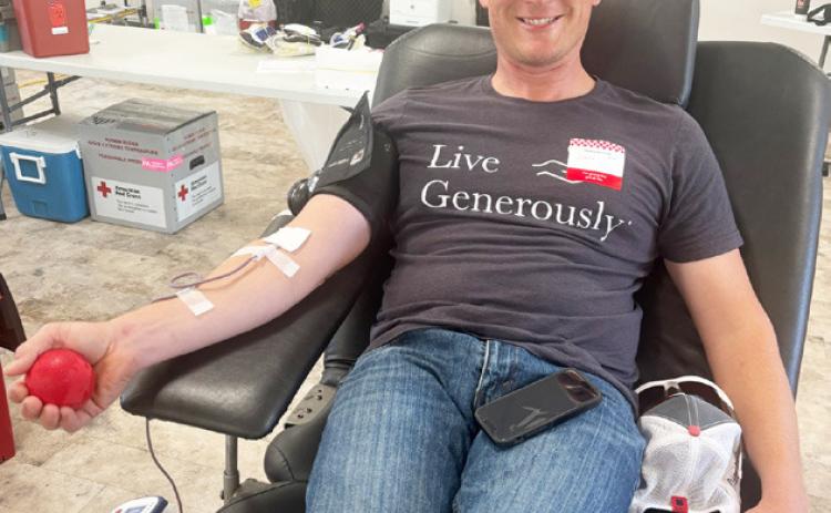 Dane Peterson donating blood last Wednesday. Gerri Peterson