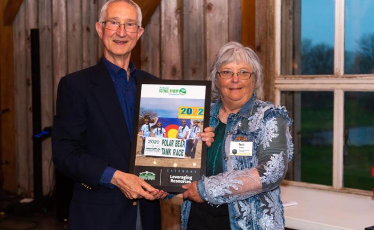 Chris Sieverdes, NSBF President, presents the Award for Leveraging Resources to Terri Licking, Director of the Sandhills Journey National Scenic Byway. courtesy photo