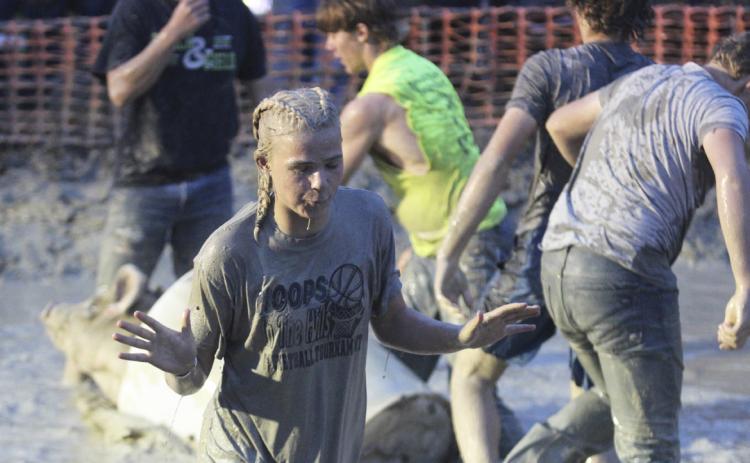 Tierston Moore was one of many to go completely under during the pig wrestling!