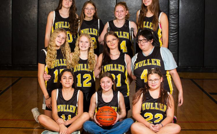 The Mullen Junior High basketball teams finished their season Feb. 2, with their last scheduled game of the season being canceled by Cody-Kilgore due to illness. The girls team went 1-4 this year. Pictured back l-r: Ava Kvanvig, Chloe Wiese, Kendall Vinton, Yasmine Alarcon. Middle: Hadley Marsh, Ava Walz, Jocelyn Oliveira, Pandora Gray. Front: Luciana Gonzalez, Olivia Cox, Bella Coetzee. Megan Andersen Photography