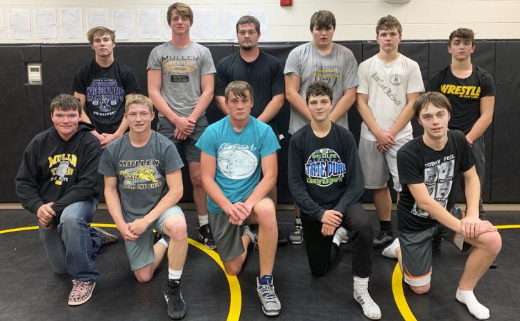 Wrestling, pictured back l-r: Eli Paxton, Chase Gracey, Tel Kvanvig, Isaac Welch, James Kessler, Jeffery Forsen. Front: Owen Thorberg, Justin French, Tate Kvanvig, Jaylon Forsen, Jacob Wingebach.