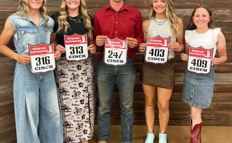 Mullen High School competitors at the Nebraska High School Rodeo State Finals’ back number ceremony last week, l-r: Brynne McCully, Emerson Thorberg, Cooper Walker, Kaisley Phipps, Audrabell Werth. Traci McCully