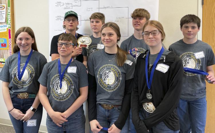 Junior High Quiz Bowl team, pictured back l-r: Daniel Wright, Brandon Hardin, Colby Kessler, Cian Connealy. Front: Hope Miller, Jack Coble, Georgia Wingebach, Lola Wingebach. Ron Taylor