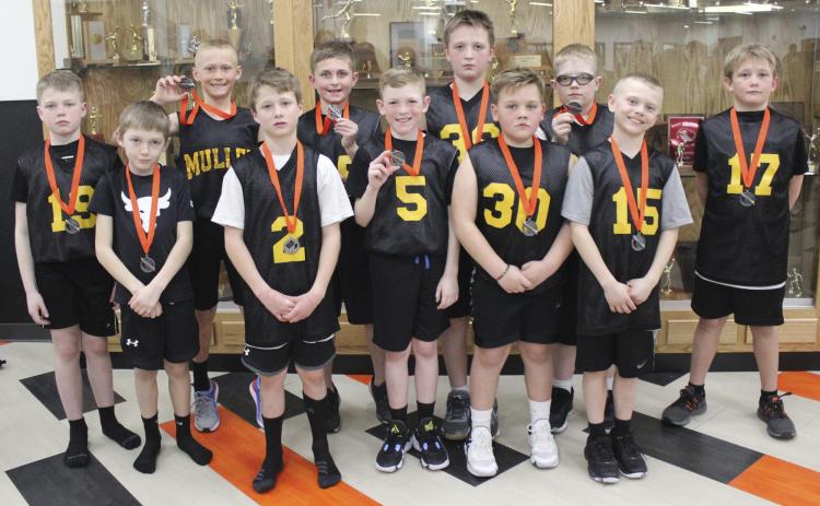 The Mullen 3rd/4th grade boys basketball team placed 2nd in their division of the Maxwell tournament on Saturday, Feb. 4, going 2-1. Pictured back, l-r: Jackson Newman, Teal Peterson, Bronx Burney, Hayden Deibler, Collin Donohoe, Caleb Deibler. Front: Kyler Marsh, Cylas Dent, Duke Miller, Carson Hegland, Weston Ourada. Gerri Peterson