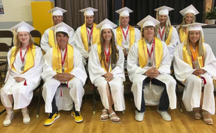 MHS seniors who participated in TeamMates are pictured on graduation day with their TeamMates medals provided by the TeamMates Central Office. Back, l-r: Sean, Adam, Cade, Faith, Alli. Front: Olivia, Trevor, Jordyn, Jaden, Taylor. Sooky Marks