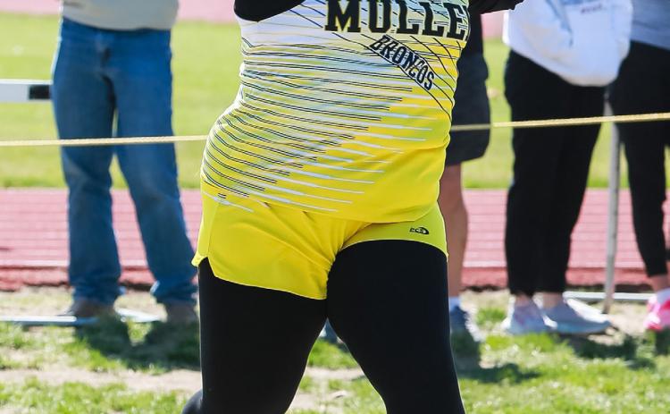 Mia Flores-Green competes in the shot put in Bertrand. Megan Andersen