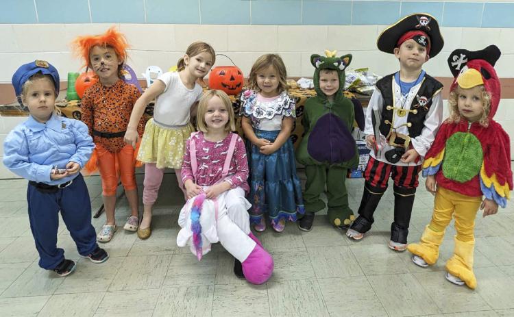 The Hooker County Library Story Hour Halloween party was held last Wednesday, Oct. 25. Pictured l-r: Kyla Crisp, Addison Mundorf, Ryhme Pettit, Ryann Walz, Quinley Schmid, Johnny Phillips, Clay Cribelli, Sybi Cribelli. Heather Phillips