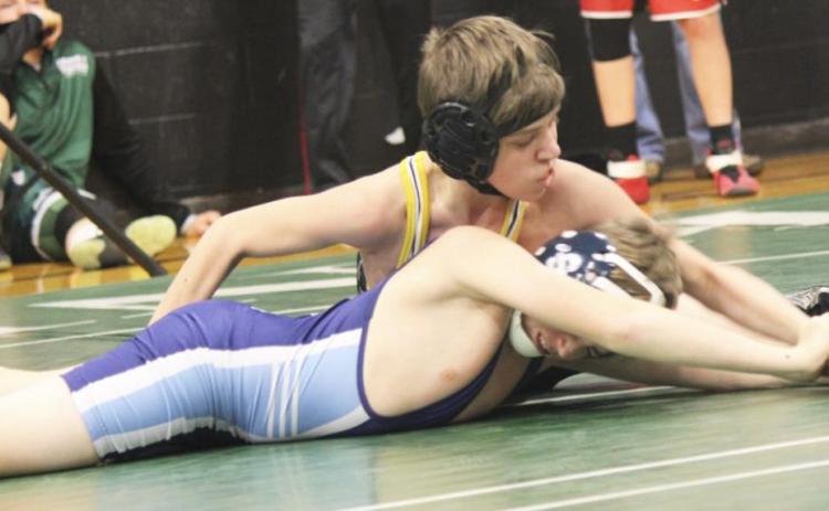 Freshman Carter Haesler (106) got his first win of the season last Saturday in Dunning. Kris Forsen