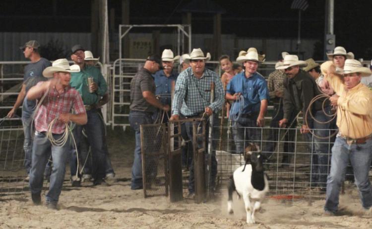 Father/son duo Wade (right) and Lane Edis in the goat roping. Gerri Peterson