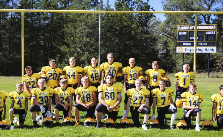 The Mullen Junior High football team was undefeated this season, officially 6-0, but also won a scrimmage that was added to the schedule. Pictured back, l-r: Carson Hegland, Kech Smart, Collin Donohoe, Cooper Cash, Hayden Deibler, Teal Peterson, Bronx Burney, Weston Ourada. Front: Jaxyn Evans, Kyler Marsh, Jedd Kraus, Kason Head, Caleb Deibler, Hunter Gray, Jackson Newman, Cylas Dent, Duke Miller, Lorenzo Gonzalez.