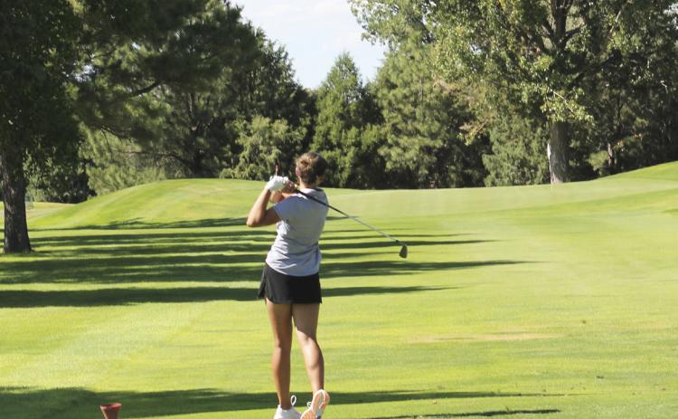 Austin Deibler tees off during the Chappell meet last week. Maci Walz