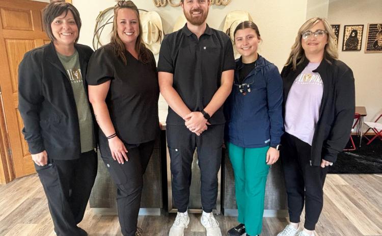 Maple Park Dental Associates’ staff in the Mullen office are pictured last Tuesday, July 22, l-r: Teresa Creasman, Connie Frye, Dr. Adam Mackley, Emma Vasquez and Denise Hoyt. Gerri Peterson