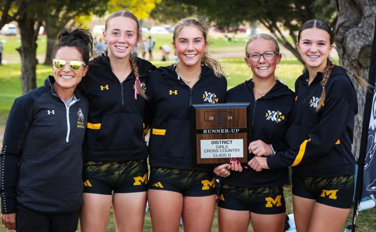 District Runners-up and state qualifiers l-r: Coach Janie Kuncl, Harper Andersen, Peyton Paxton, Riley Hegland, Ady Hampton. Megan Andersen