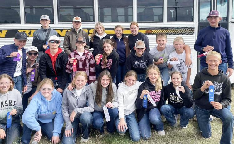 FFA livestock judging competitors, back l-r: Jackson Vinton, Cian Connealy, Georgia Wingebach, Hope Miller, Morgan Hassett. Middle: Bronx Burney, Hayden Morrison, Cody Walker, Oakes Miller, Abby Gracey, Colin Connealy, Hayden Deibler, Weston Ourada, Cort Cox. Front: Chloe Wiese, Kassidy Cheever, Kendall Vinton, Breckyn Burney, Olivia Cox, Kaisley Phipps, Audrabell Werth, Teal Peterson. Kelsey Phillips