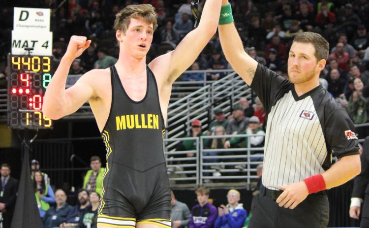 MHS senior Chase Gracey after winning the Class D 175 State Wrestling gold medal on Saturday, Feb. 17 in Omaha, defeating undefeated Wyatt Urkoski of High Plains Community 8-4!