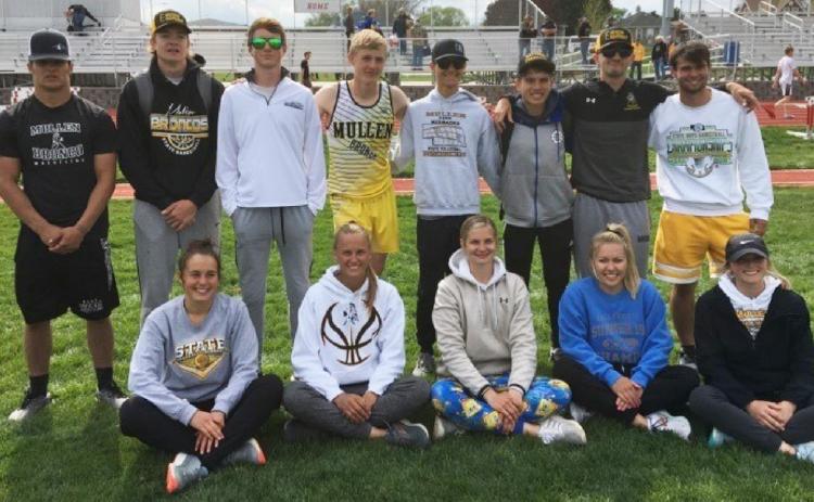 State Track qualifiers, back l-r: Spencer DeNaeyer, Jaden Emerson, Chase Gracey, Clayton Moore, Hayden Jennings, Trevor Kuncl, Bryce McIntosh, Samuel Coble. Front: Callie Coble, Brooke McCully, Samantha Moore, Taylor Svoboda, Lindey Coble. Jennifer Moore