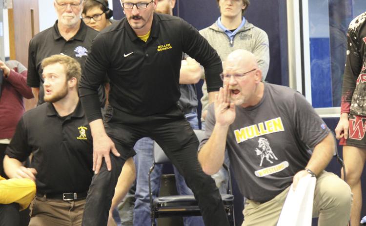 Bronco coaches, l-r: Ty Kvanvig, Bo Pettit and Russ Monette in action at Central Valley.