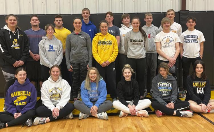 Girls and boys track teams, standing l-r: Mia Flores-Green, Tel Kvanvig, Malia Oltmer, Adam Wiens, Mercedes Garner, Alex Moore, Callie Coble, Chase Gracey, Cade Groseth, Shelby Welsh, Kaleb Moore, Justin French, Clayton Moore, Trevor Kuncl. Front: Allie Boyer, Jadyn Andersen, Taylor Svoboda, Peyton Paxton, Medora DeNaeyer, Fayth Brown. Not pictured: Jaden Emerson, Alli Loughran, Lauren Schoonveld. Gerri Peterson