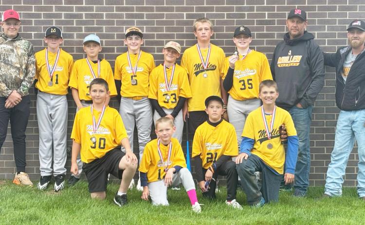 The Mullen baseball team competed in the Sandhills League year-end tournament last week in Stapleton. On Monday, June 22 they beat Arnold and then lost by 2 to Stapleton. They then played Thedford on Thursday, June 25, winning 25-5. Pictured back, l-r: Coach Collin Donohoe, Duke Miller, Kyler Marsh, Zach Hicks, Eli Barnes, Caleb Deibler, Jackson Newman, Coach Josh Barnes, Coach Jason Johnson. Front: Marcus Lattin, Jaxson Barnes, Holt Morrison, Ransom O’Brien. CeCe Coons