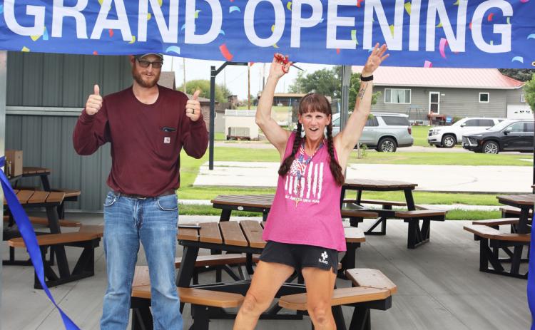 Even though it has already been in use, a ribbon cutting was held for the Village of Mullen’s Swimming Pool Park pavilion prior to the Water Carnival on Monday, July 27. Book the pavilion by calling the Village of Mullen office - 308-546-2625. Pictured celebrating the ribbon cutting are Village Board Chairman Devan Polt and Barb McIntosh who wrote grants to bring this vision to life. Gerri Peterson