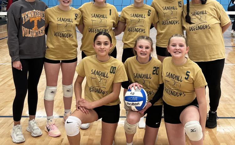 Pictured back, l-r: Helper Josie Morrow (Dunning), Ava Walz, Lilly Morrow (Dunning), Karsyn Shaw (Merna), Hadley Marsh, Coach Barb McIntosh. Front: Luciana Gonzalez, Skylar McConnell (Merna), Ella Walz. courtesy photo