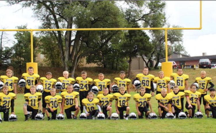 Grades 3-6 Mullen youth football teams are pictured back, l-r: Justin Kraus, Cort Cox, Colin Connealy, Jedd Kraus, Bronx Burney, Carson Hegland, Gunner Brown, Hayden Deibler, Collin Donohoe, Hunter Gray, Teal Peterson. Front: Cylas Dent, Jackson Newman, Ryden Ourada, Caleb Deibler, Tripp Jewell, Luke Cox, Kyler Marsh, Tuff Pettit, Weston Ourada, Duke Miller, Cooper Cash, Lorenzo Gonzalez. Gerri Peterson